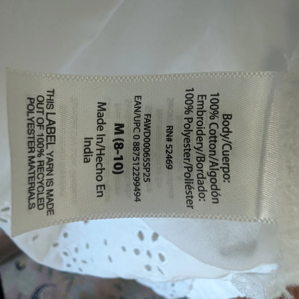 Women’s White Midi Dress with Eyelet Hem Puff Sleeve Cottage Core Size M - Picture 7 of 10